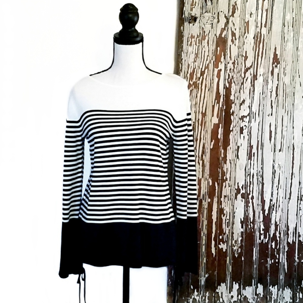 Chaps Striped Sweater Black And White Size M